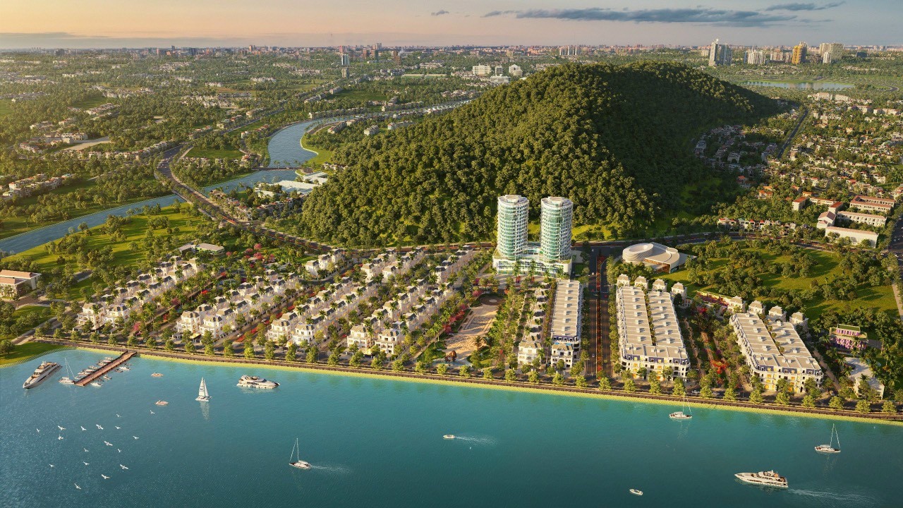 Khu đô thị Vinh Riverside nhìn từ trên cao, ven sông Lam và núi Quyết